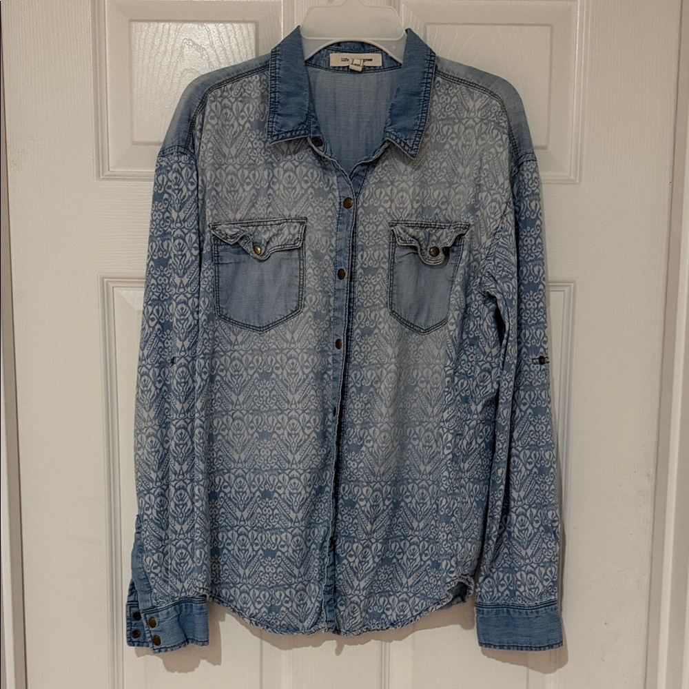 Blue Patterned Denim Shirt